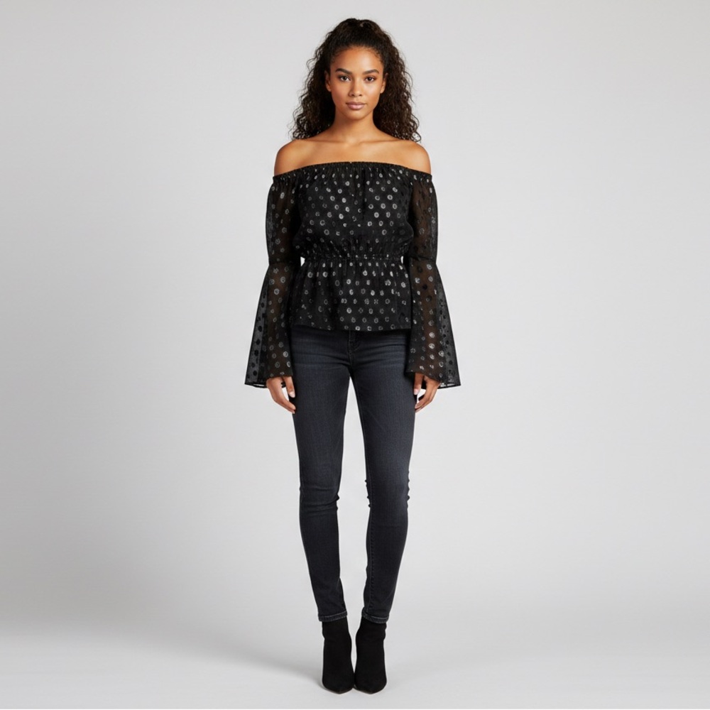 Express Black Textured Blouse